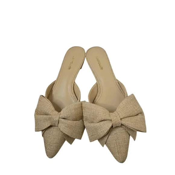 Larroude Elle Flat Mule In Beige Raffia Size 5.5 - Picture 5 of 7